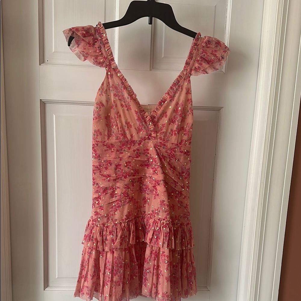 Chic Pink Floral Dress with Sequins